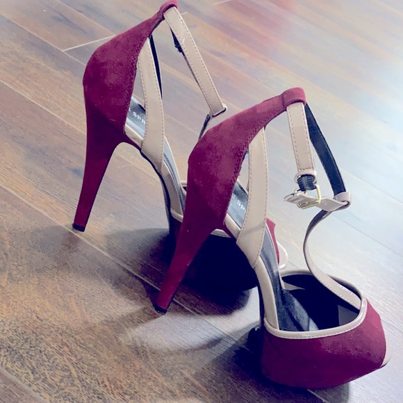 Platform Pumps. Wine pump with blush straps. - Picture 5 of 6